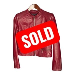 White House Black Market Womens Leather Fitted Jacket Size Medium Wine Red